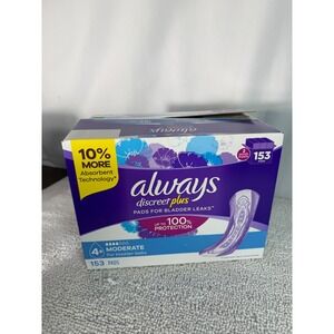 Always Discreet Plus Moderate Pads Bladder Leak Protection 153 Count 4+ Bulk Box